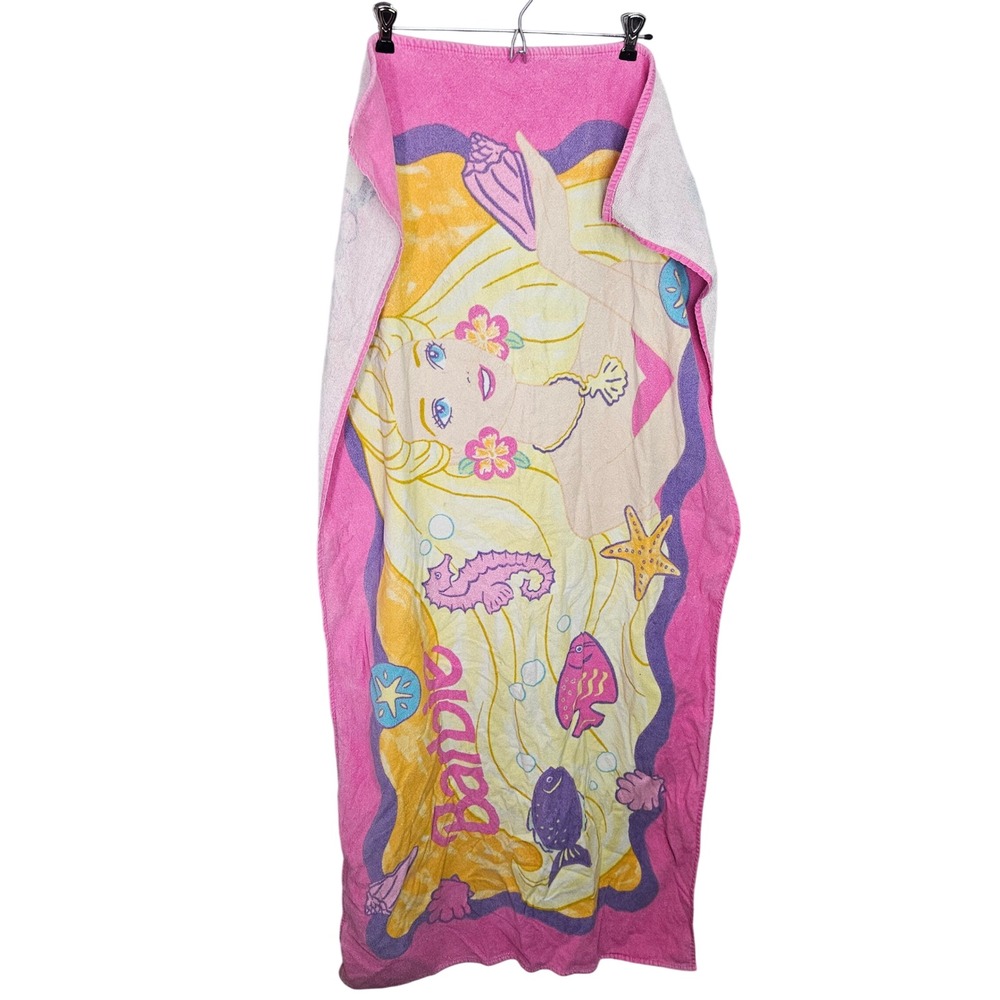 Vintage 1995 Barbie Mermaid Beach Towel Pink 100% Cotton Made in Brazil 4887 AP